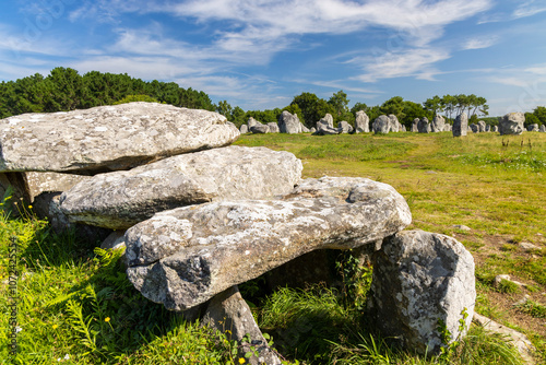 Standing stones (or menhirs) in Carnac, Morbihan, Brittany, France photo