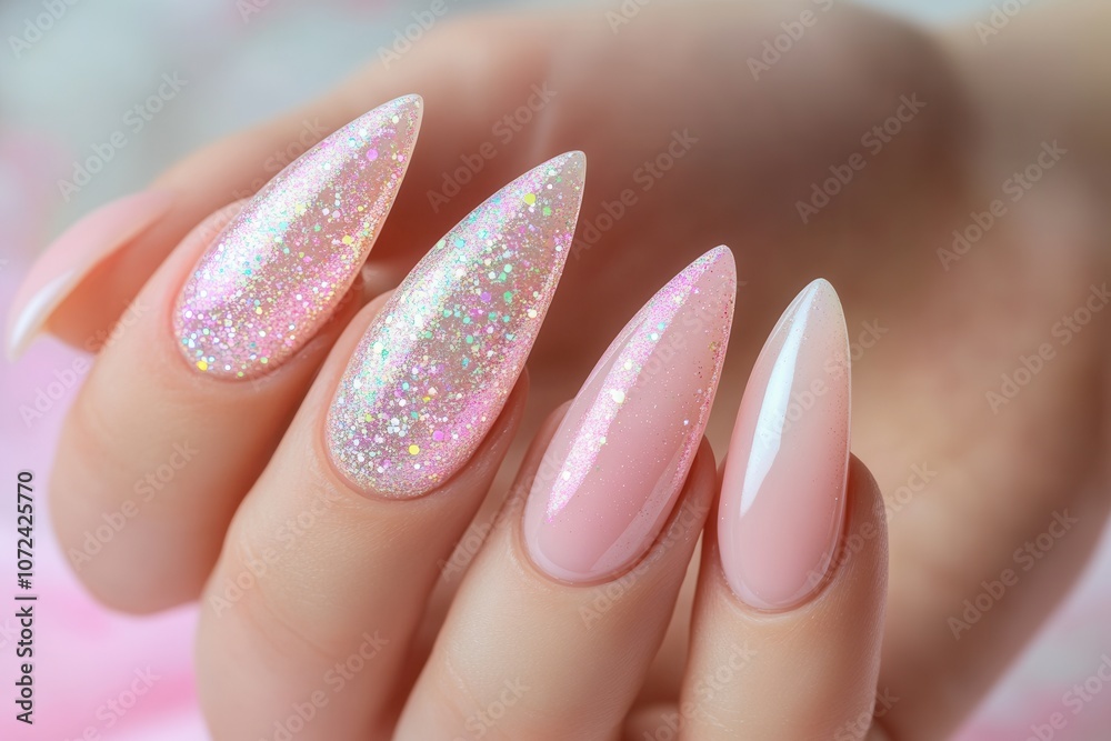 Subtle sparkle on elegant pink stiletto nails