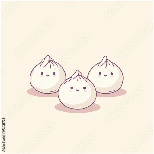 A group of three happy smiling Chinese dumpling characters