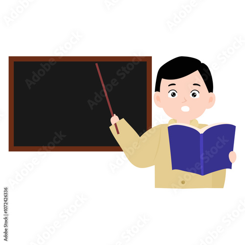 man teacher indonesia cartoon gesture activity isolated on white background. reading book, 