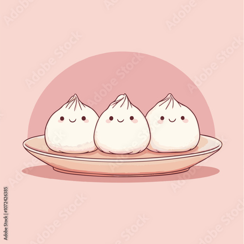 A group of three happy smiling Chinese dumpling characters