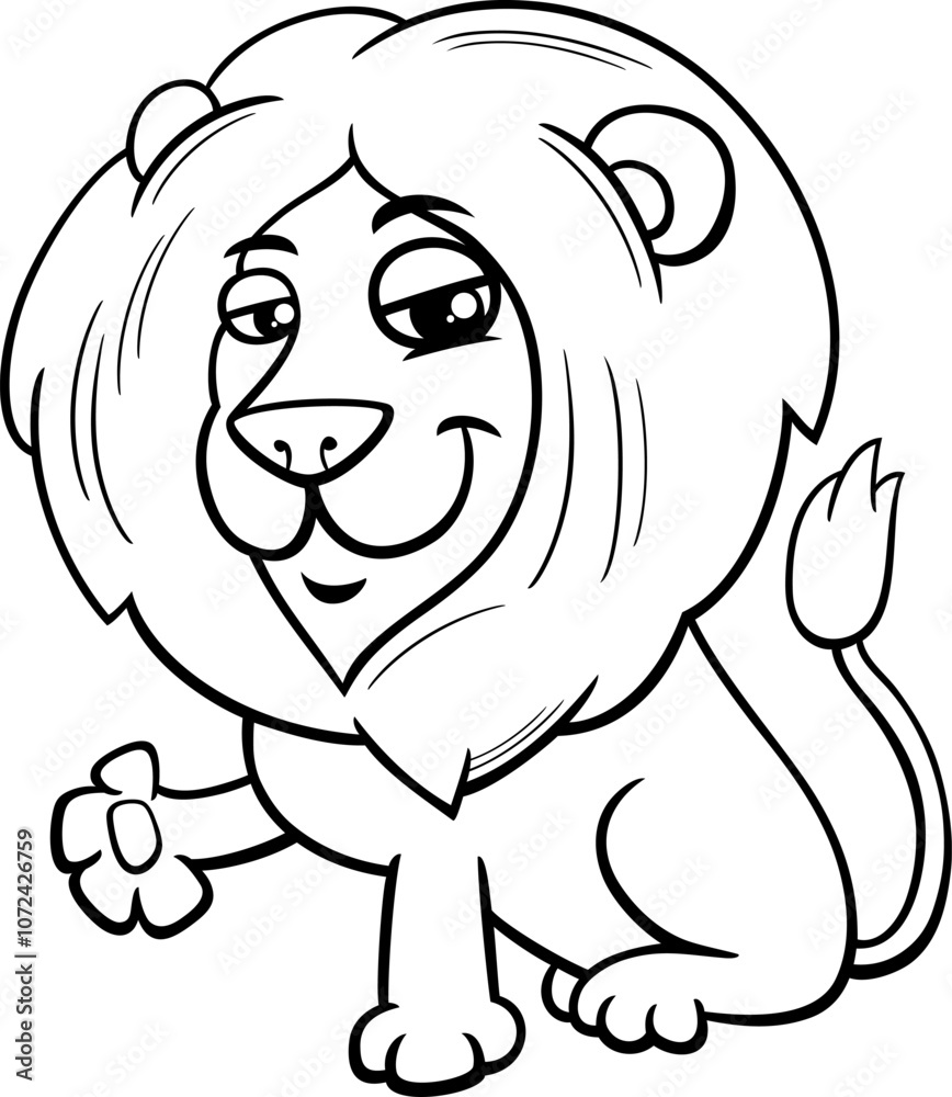funny cartoon lion wild animal character coloring page