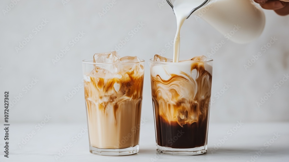 Refreshing iced coffee with swirling cream: perfect summer beverage Refreshing iced coffee with swirling cream: perfect summer beverage