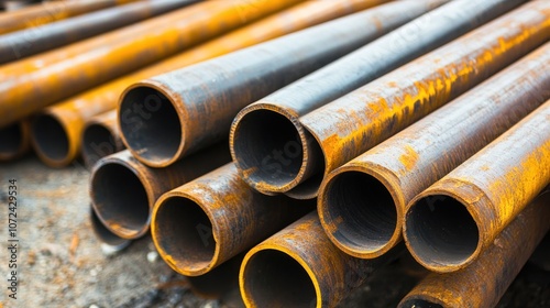 Stack of Rusty Metal Pipes photo