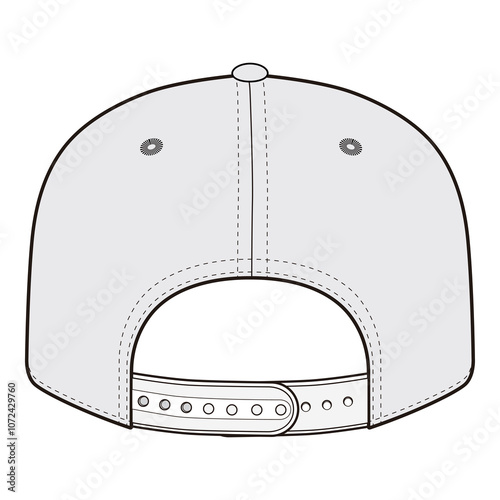 Black and white vector illustration of a baseball cap from the back view, highlighting the adjustable strap and vent holes.
