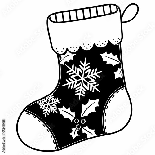 Outlined holiday stocking with simple pattern