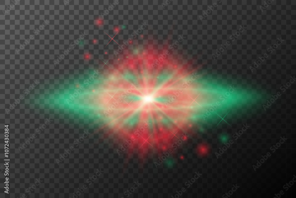 Red and Green Festive Light Burst with Glowing Particles Red and Green Festive Light Burst with Glowing Particles
