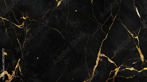 Luxurious black marble texture with golden veins and intricate white patterns. Minimal background with empty copy space for design