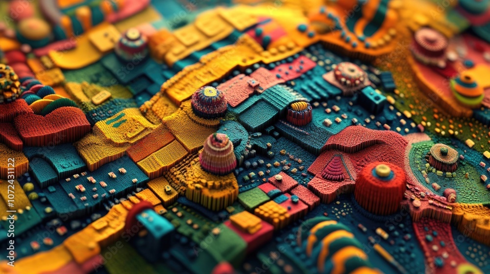 A colorful abstract representation of Odisha's map showcasing cultural diversity through patterns.