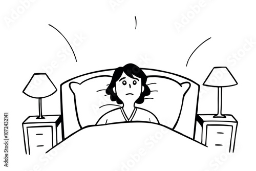 Person suffering from insomnia. Sleep disorder concept. Line art vector illustration