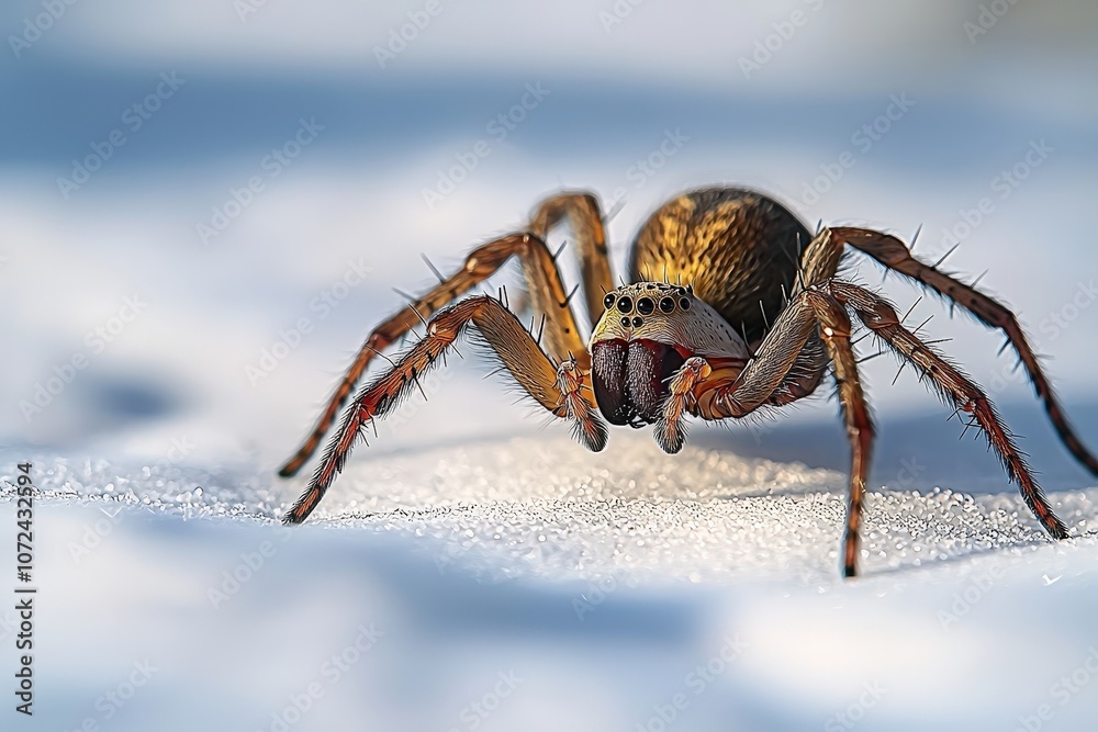 Macro of spider on snowy surface: captivating details of arachnid adventure in nature Macro of spider on snowy surface: captivating details of arachnid adventure in nature