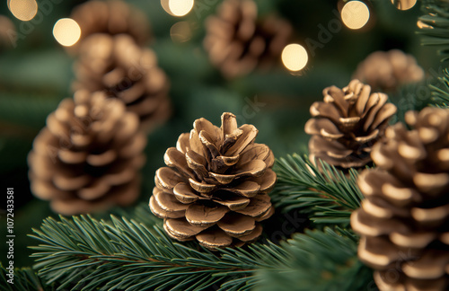 Fir tree branches and pine cones