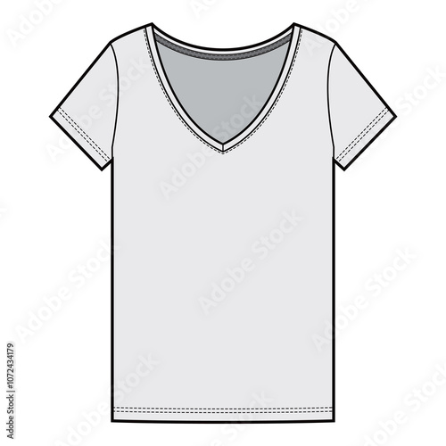 Women's V-Neck T-Shirt Technical Drawing with Short Sleeves