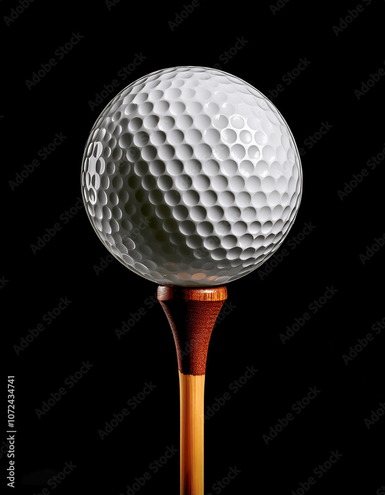 Close-up golf ball on tee, isolated on a dark black Close-up golf ball on tee, isolated on a dark black