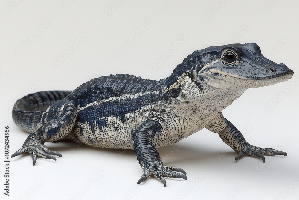 Juvenile alligator on neutral background showcasing natural texture and detail Juvenile alligator on neutral background showcasing natural texture and detail