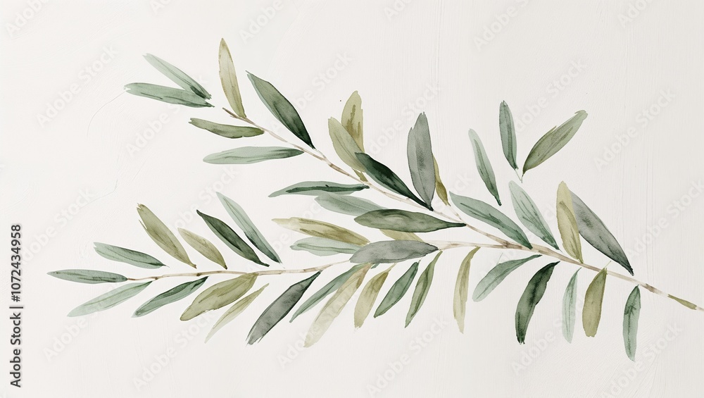 Naklejka premium Minimalist Watercolor Olive Branch Illustration 