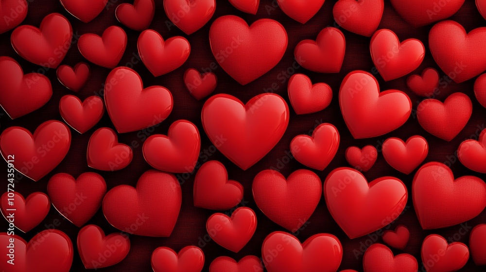 Red heart pattern is shown with many red hearts in a row. Concept of love and affection Red heart pattern is shown with many red hearts in a row. Concept of love and affection