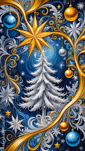winter forest landscape with New Year's balls for the New Year holidays. Festive winter landscape. poster, banner, flyer, background