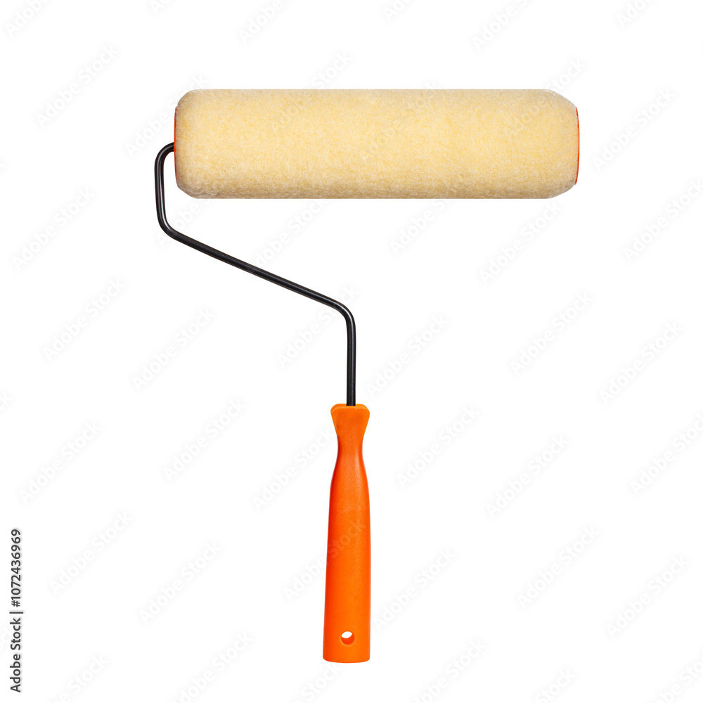 Obraz premium Paint roller with orange plastic handle isolated on white background, clipping path