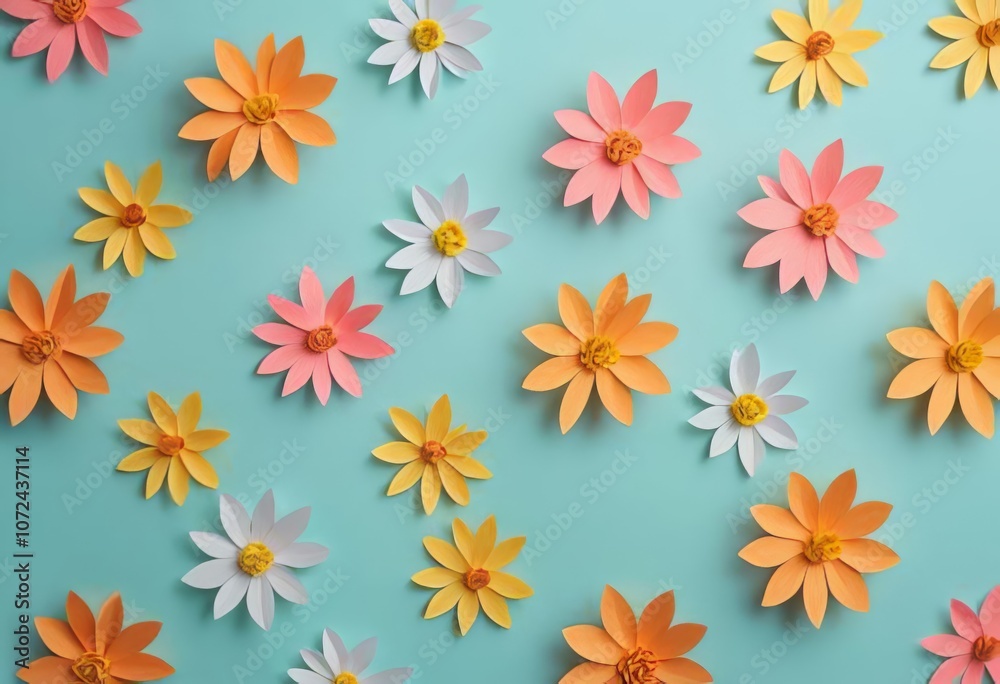 A top view of colorful paper with a flower pattern A top view of colorful paper with a flower pattern