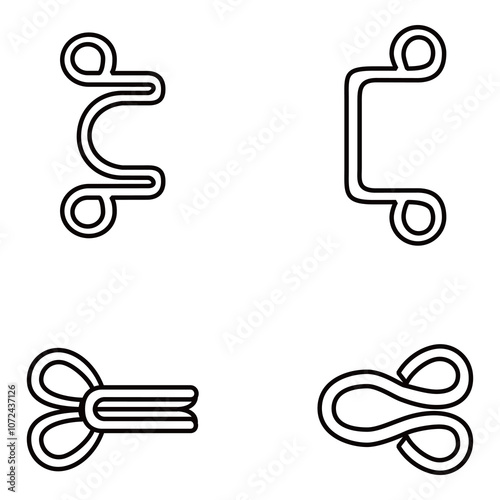Hook and Eye Closure Technical Drawing, Different Styles

