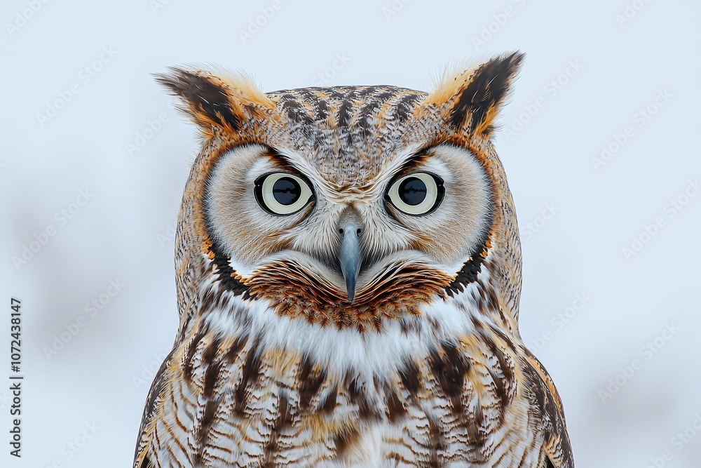 Obraz premium Close-up of a great horned owl with striking eyes in natural habitat