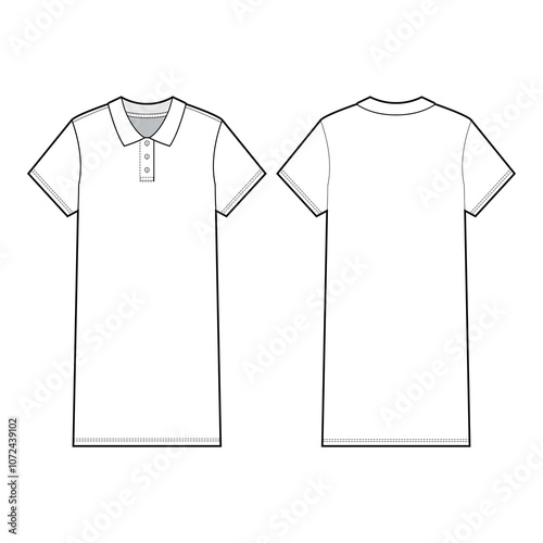 Women's Polo Dress Technical Drawing with Short Sleeves and Collared Neckline