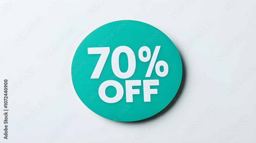 White '70% OFF' Text on a Emerald Round Paper Note. White Background with Copy Space White '70% OFF' Text on a Emerald Round Paper Note. White Background with Copy Space