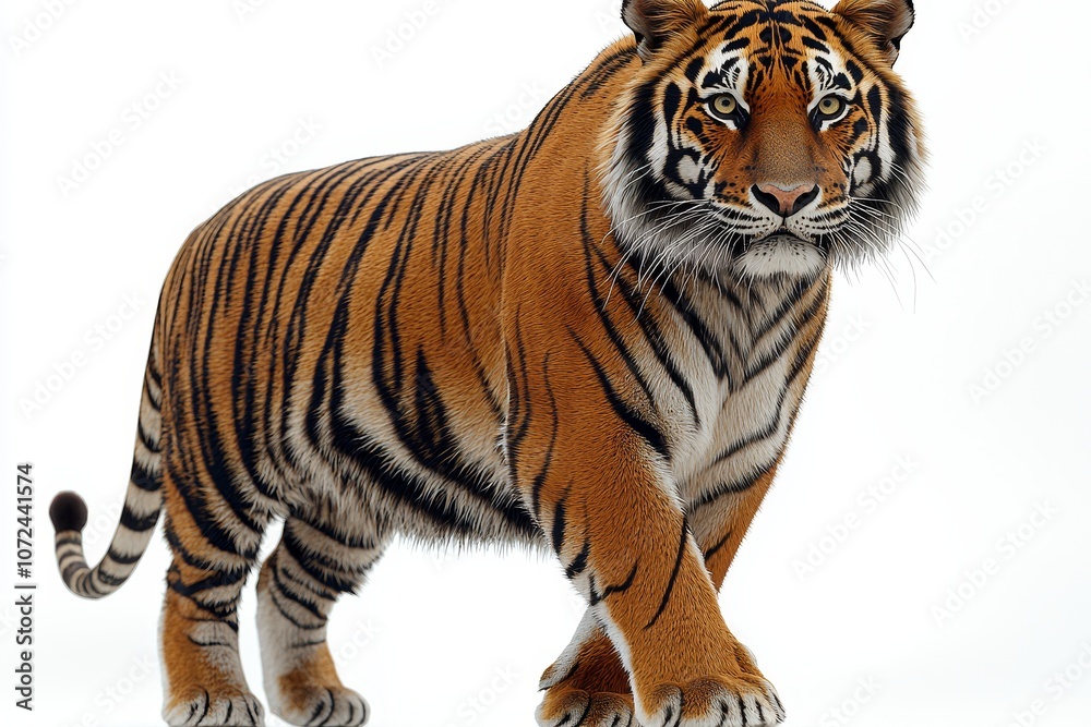 Obraz premium Majestic tiger striding forward on a white background