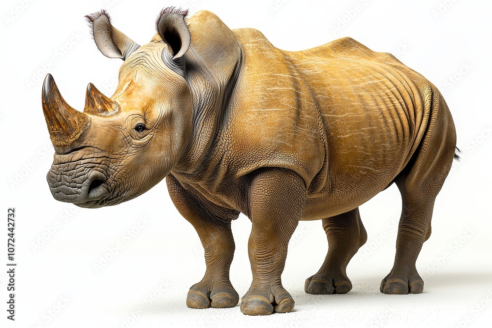 Fototapeta premium Majestic rhinoceros standing strong with detailed horns and textured skin