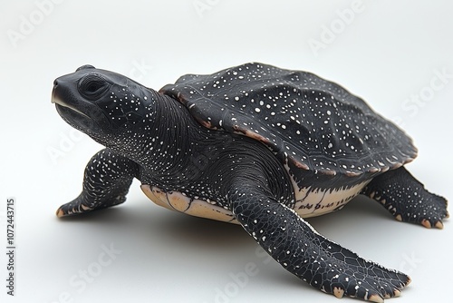 Close-up of a black turtle with spotted shell on a soft background photo