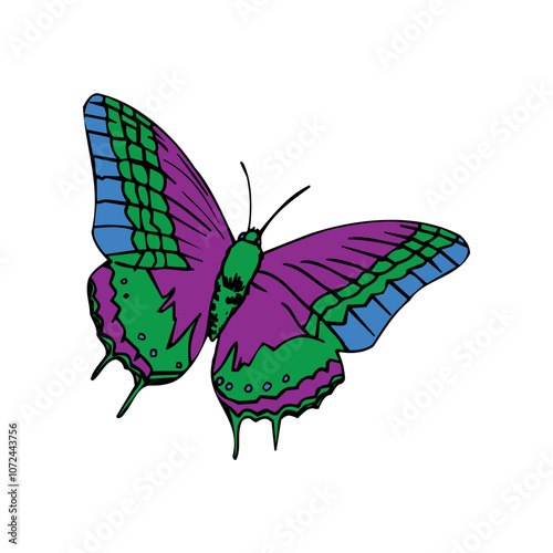 vector illustration of a butterfly with wide wings and a charming color. a colorful butterfly with a colorful pattern on it. Abstract Butterfly Wings. Exotic Moth Decor. Elegant Flying Insect.