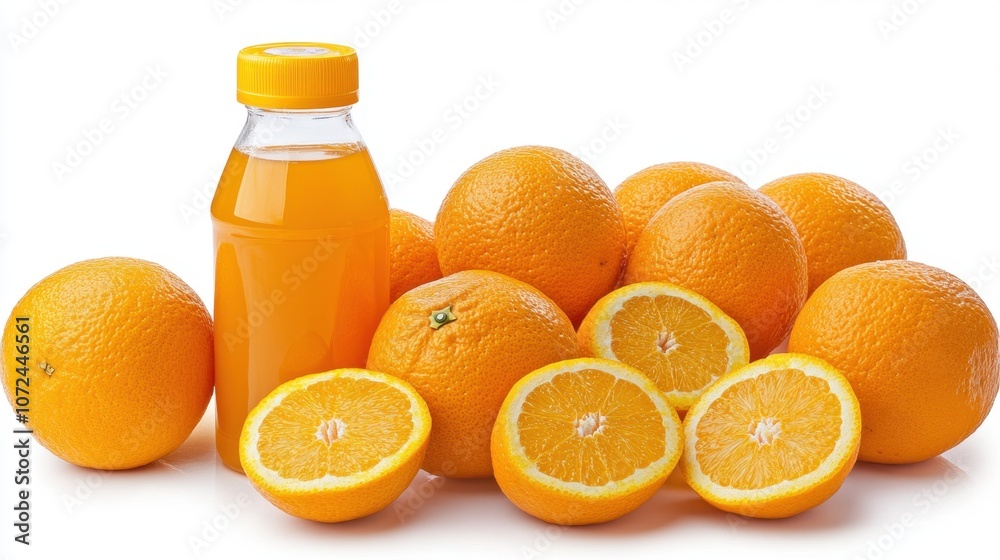 Freshly squeezed orange juice beside vibrant oranges on a clean surface showcasing a sunny and nutritious breakfast option Freshly squeezed orange juice beside vibrant oranges on a clean surface showcasing a sunny and nutritious breakfast option