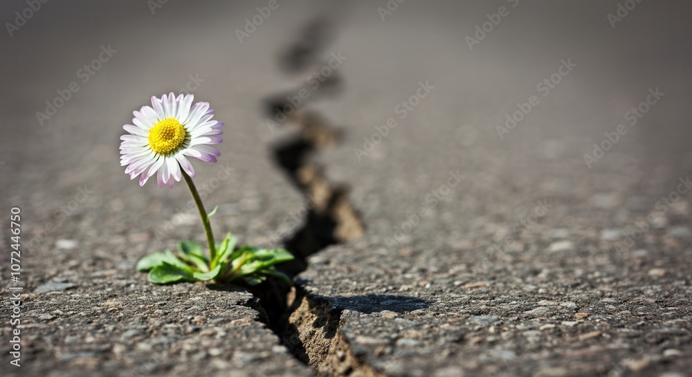 Resilient daisy blooming asphalt crack
