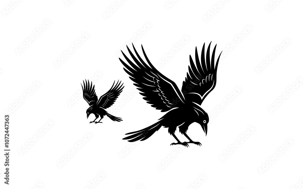 Obraz premium Crow on a white background logo raven template, black Silhouette