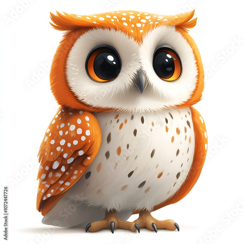 A cute, stylized digital illustration of an owl with large, expressive eyes and a round, fluffy body. The illustration is set against a clean white background. photo