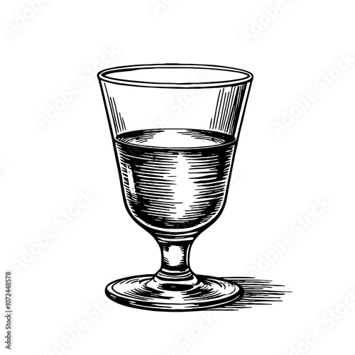 Black and white ink illustration of shot glass for cocktails