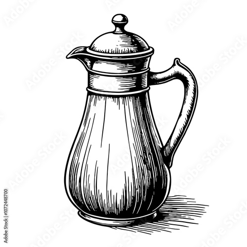 Vintage creamer pitcher ink illustration in black and white