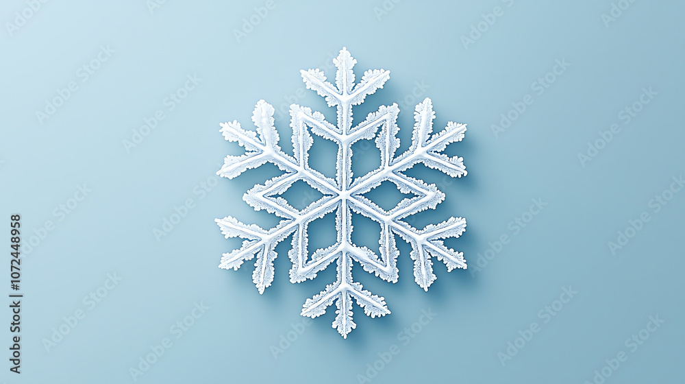 Close-Up of Intricate Snowflake on Minimalist Blue Background Close-Up of Intricate Snowflake on Minimalist Blue Background