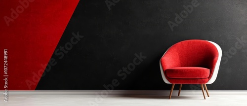 Fototapeta Naklejka Na Ścianę i Meble -  A red chair sitting in front of a black wall