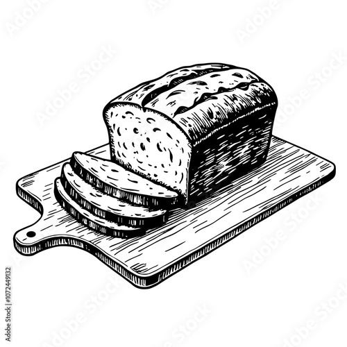 Banana bread sketch in black and white ink illustration