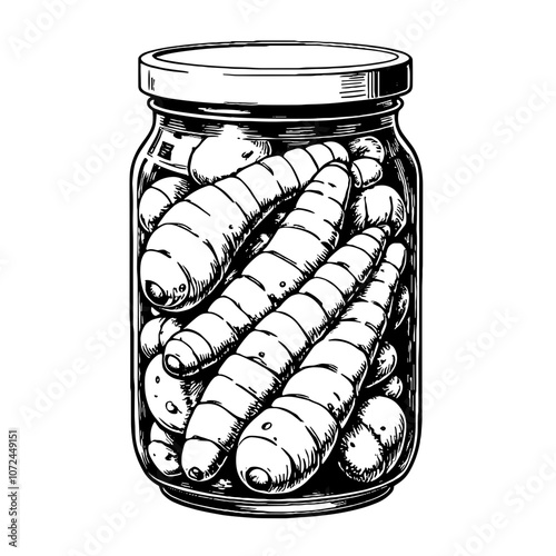 Pickled ginger illustrated in black and white ink sketch style