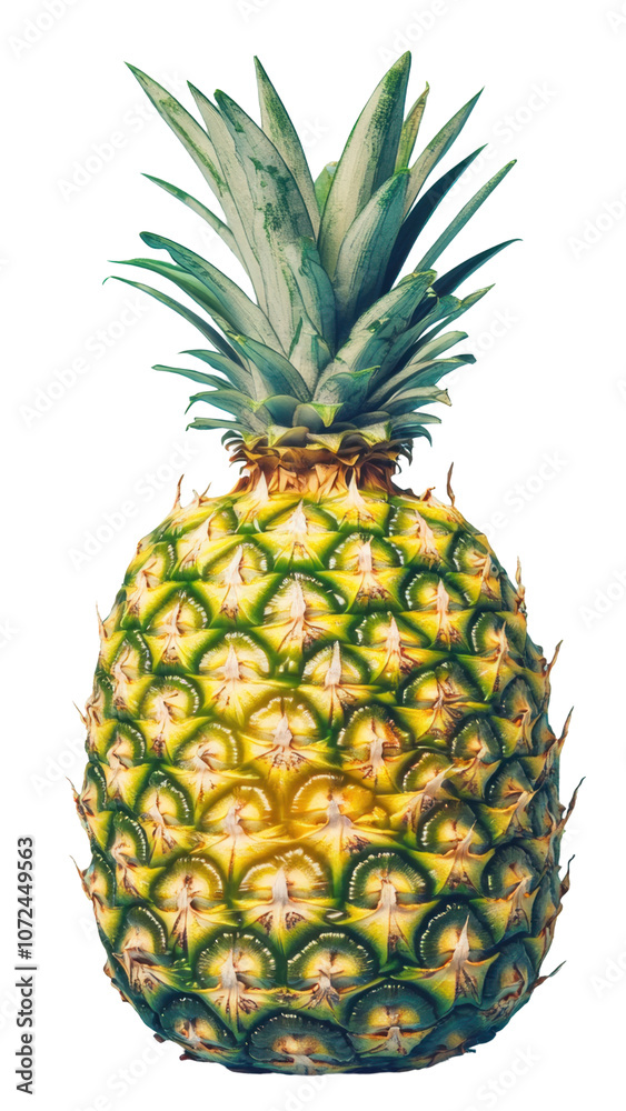 Fototapeta premium Fresh pineapple with vibrant green leaves, isolated on transparent background