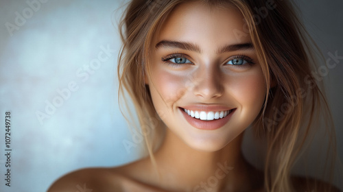 Woman Smiling Over White Background