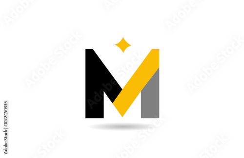 M letter alphabet logo icon design with yellow star and black colour for business and company