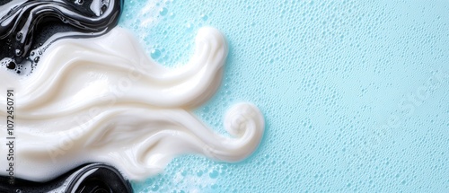 A close up of a liquid substance on a blue surface photo