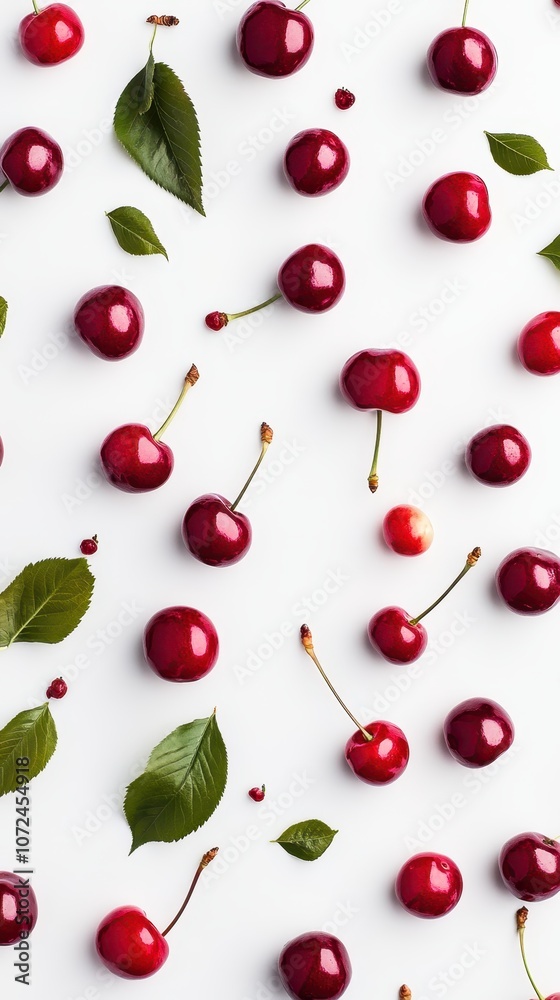 Pattern of Red Cherries with Leaves	
