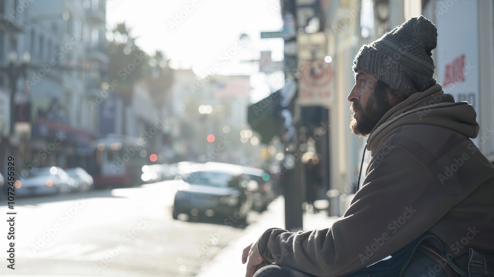A thoughtful man sits on the street, enjoying a quiet moment in the bustling city. A thoughtful man sits on the street, enjoying a quiet moment in the bustling city.
