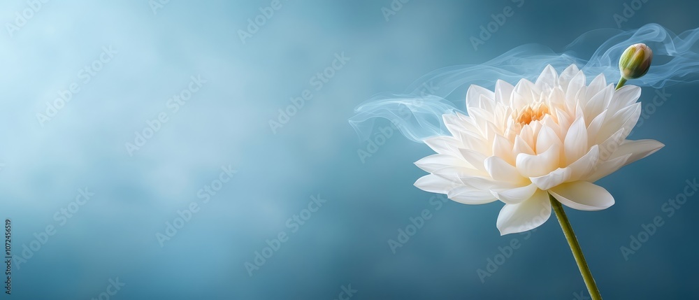 A white lotus flower with smoke coming out of it