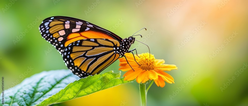 Obraz premium A butterfly sitting on top of a yellow flower